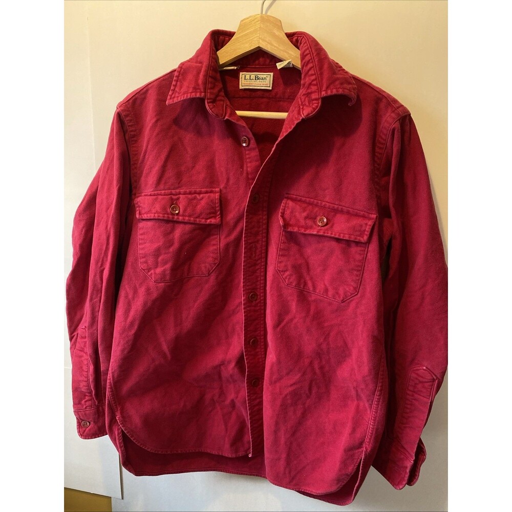 L.L. BEAN Vintage Men's Red Chamois Cloth Made in USA Work Heavy Shirt 14.5
